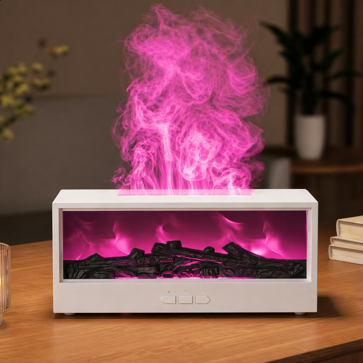 MOODYLE White Fireplace Diffuser – LED Flame Aroma Humidifier with Remote Control