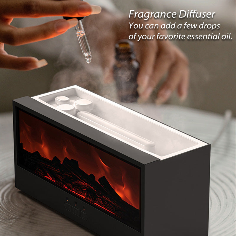 MOODYLE Black Fireplace Diffuser – LED Flame Aroma Humidifier with Remote Control