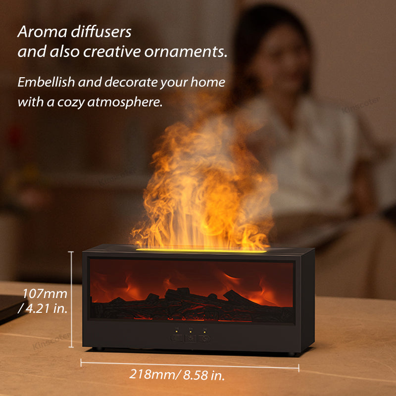 MOODYLE Black Fireplace Diffuser – LED Flame Aroma Humidifier with Remote Control