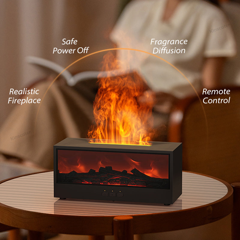 MOODYLE Black Fireplace Diffuser – LED Flame Aroma Humidifier with Remote Control